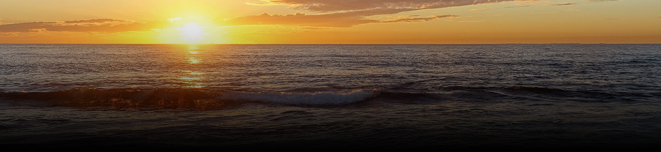A wave during sunset, with vibrant colors illuminating the sky and reflecting on the water.